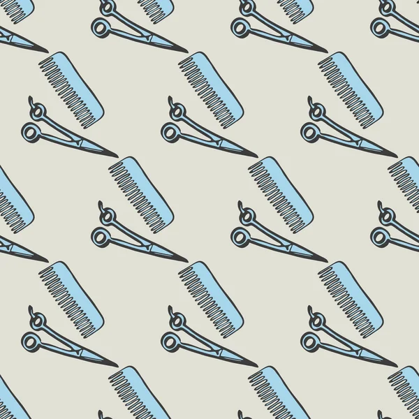 Scissors and comb. Barber shop or hairstyling theme. Seamless pattern with tools. Vector illustration. — Stok Vektör