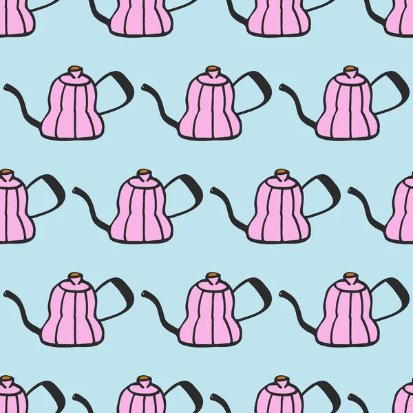Coffee maker. Seamless pattern with doodle coffee pot. Hand-drawn background. Vector illustration. — ストックベクタ