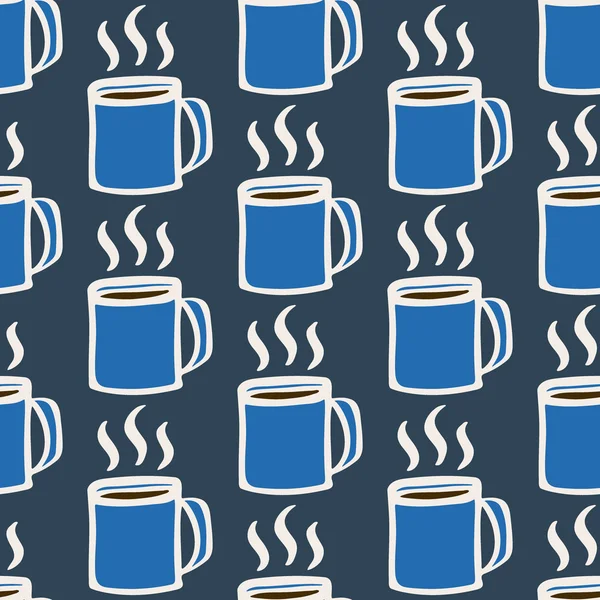 Coffee cup. Seamless pattern with doodle coffee mugs and steam. Hand-drawn background. Vector illustration. — Stok Vektör