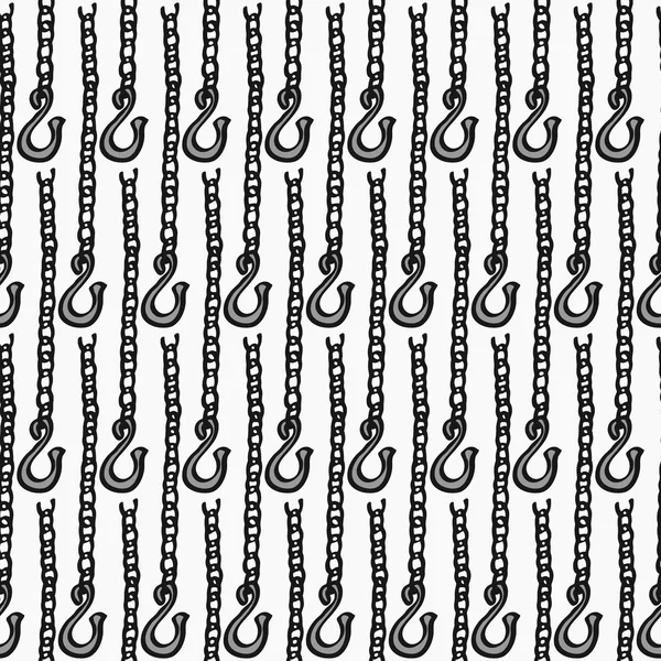 Chain with a hook - wood and tools. Hand-drawn seamless cartoon pattern with logging device. Vector illustration. — Stock Vector