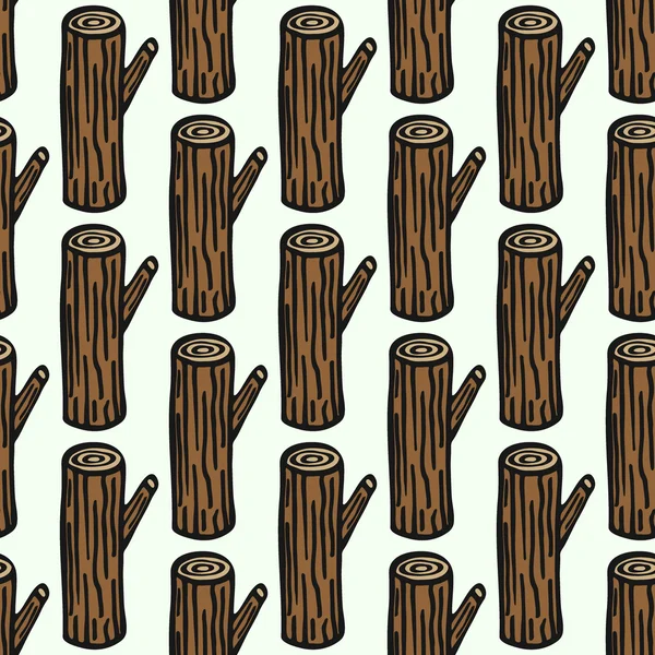 Log - wood and tools. Hand-drawn seamless cartoon pattern with timber. Vector illustration. — Stock Vector