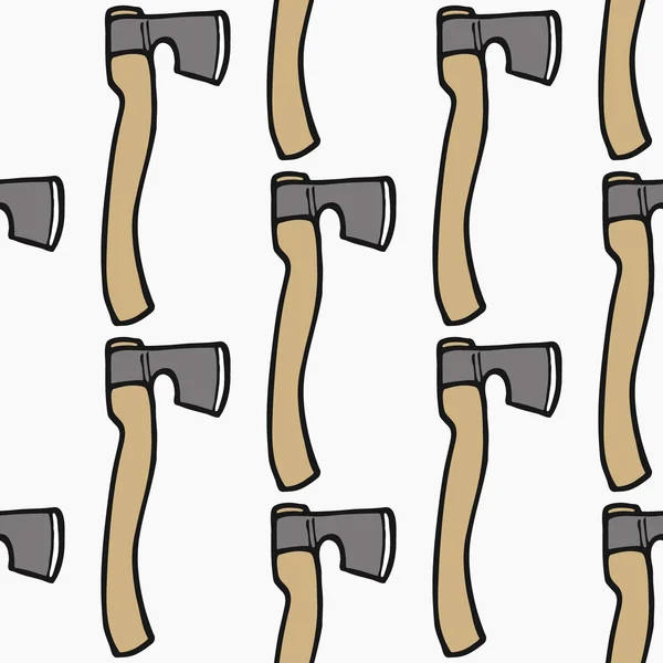 Ax - madeira e ferramentas. Padrão de desenho animado sem costura desenhado à mão com machado. Ilustração vetorial . — Vetor de Stock