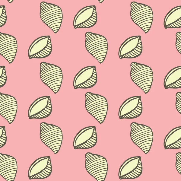 Conchas o conchiglie. Patrón sin costuras con pasta tipo garabato. Fondo dibujado a mano. Ilustración vectorial . — Vector de stock