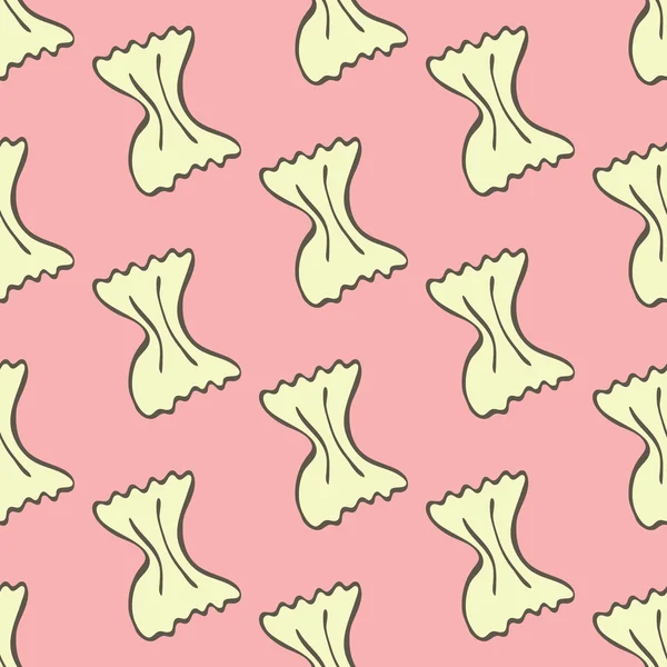 Farfalle. Seamless pattern with doodle kind of pasta. Hand-drawn background. Vector illustration. — 스톡 벡터