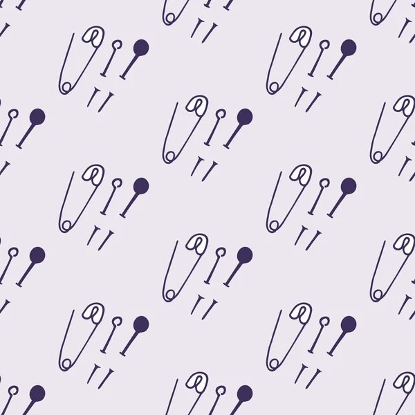 Sewing pins. Seamless pattern with hand-drawn cartoon sewing tools. Vector illustration. — ストックベクタ