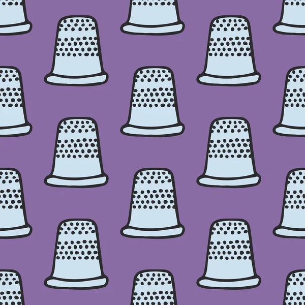 Thimble. Seamless pattern with hand-drawn cartoon sewing tools. Vector illustration. — Stock Vector