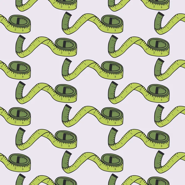 Measuring tape. Seamless pattern with hand-drawn cartoon sewing tools. Vector illustration. — Stok Vektör