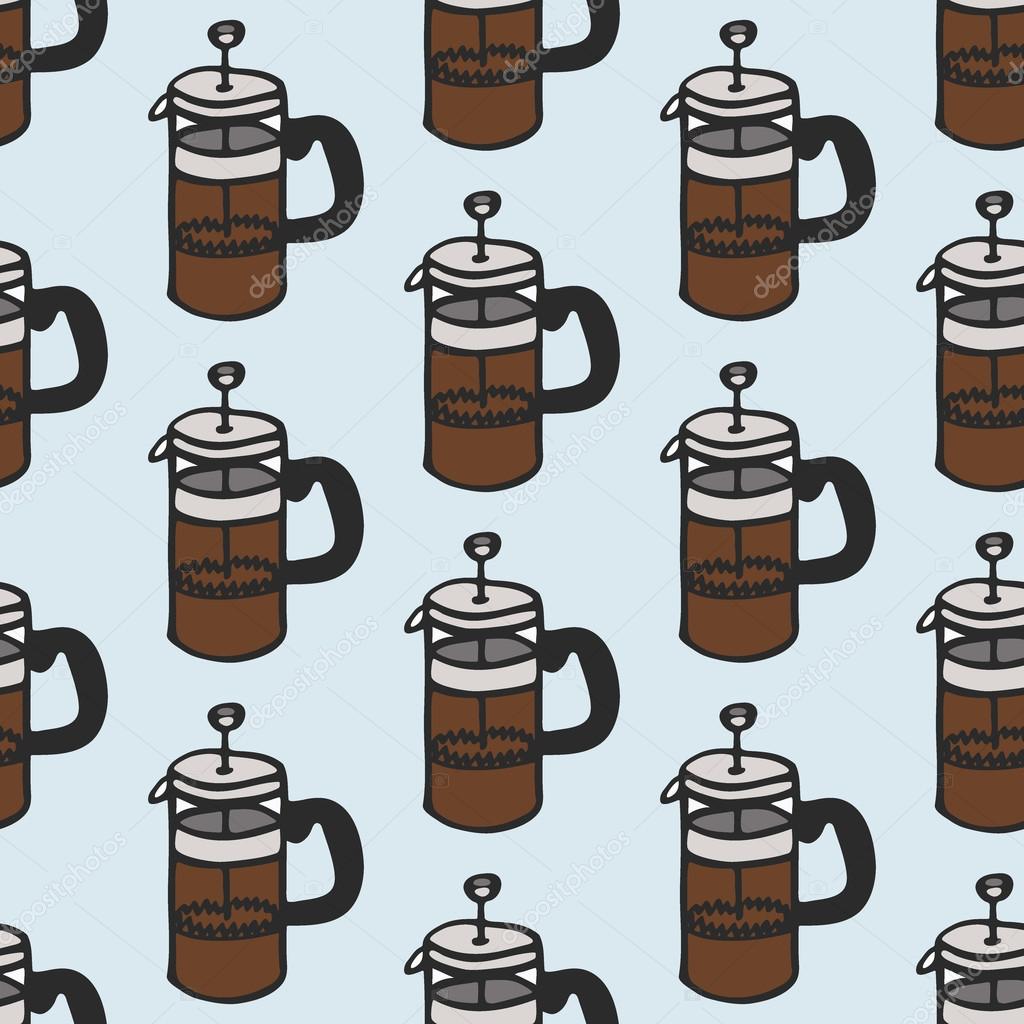 Kaffeemaschine Nahtloses Muster Mit Doodle Französisch