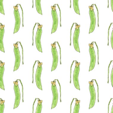 Green pea. Seamless pattern with vegetables. Hand-drawn background. Vector illustration.