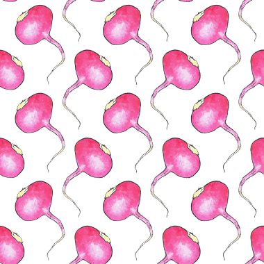 Radish. Seamless pattern with vegetables. Hand-drawn background. Vector illustration.