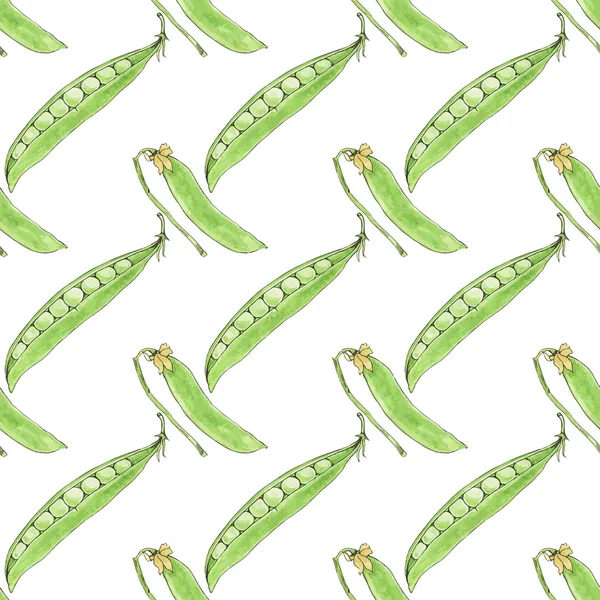 Green pea. Seamless pattern with vegetables. Hand-drawn background. Vector illustration. — Wektor stockowy