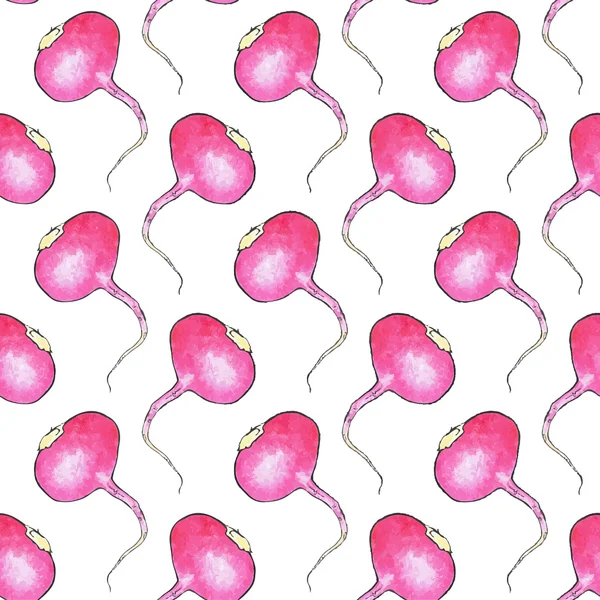 Radish. Seamless pattern with vegetables. Hand-drawn background. Vector illustration. — ストックベクタ