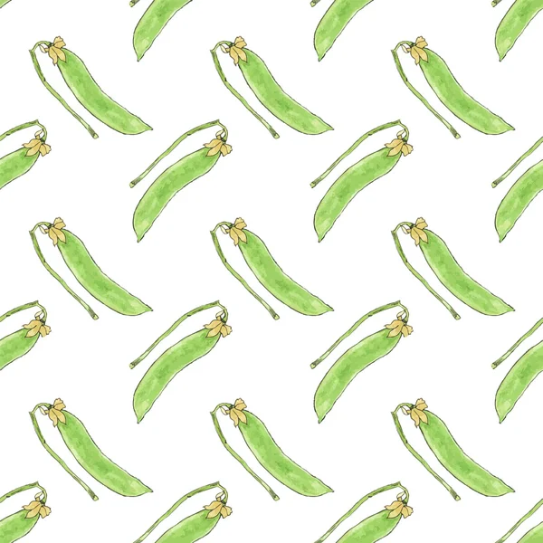 Green pea. Seamless pattern with vegetables. Hand-drawn background. Vector illustration. — Stock vektor