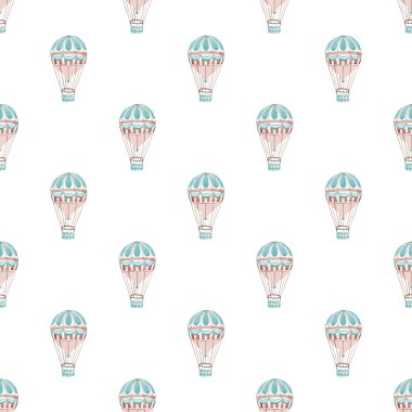 Seamless pattern with hot air-baloons. Hand-drawn background. Vector illustration.