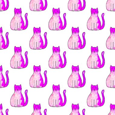 Seamless pattern with cartoon cats. Hand-drawn background. Vector illustration.