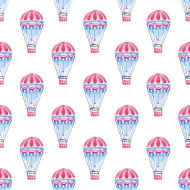 Seamless pattern with hot air balloons. Hand-drawn background. Vector illustration.