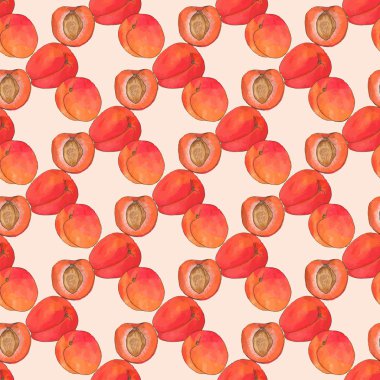 Apricot. Seamless pattern with fruits. Hand-drawn background. Vector illustration.