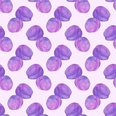Prune. Seamless pattern with fruits. Hand-drawn background. Vector illustration.