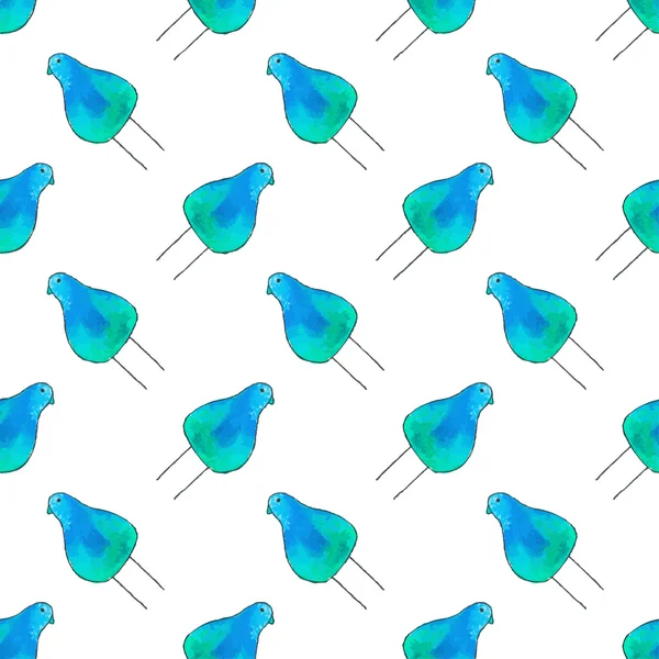 Seamless pattern with cartoon birds. Hand-drawn background. Vector illustration. — ストックベクタ