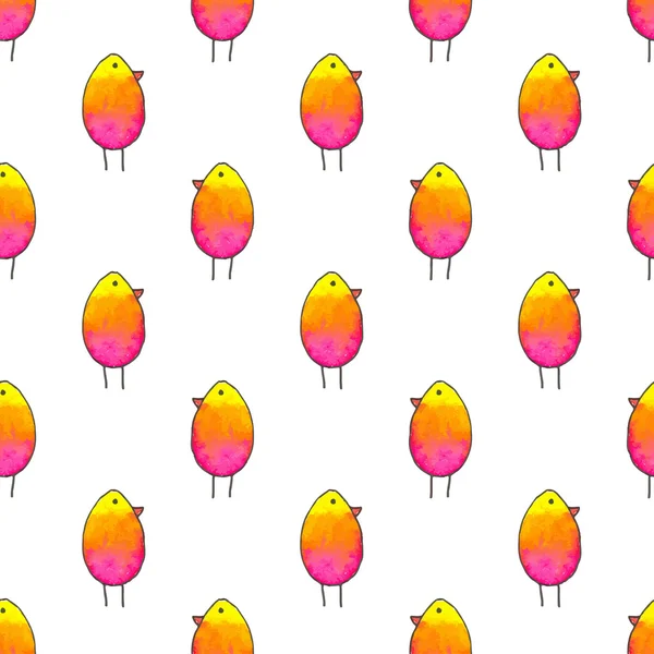 Seamless pattern with cartoon birds. Hand-drawn background. Vector illustration. — Stockový vektor