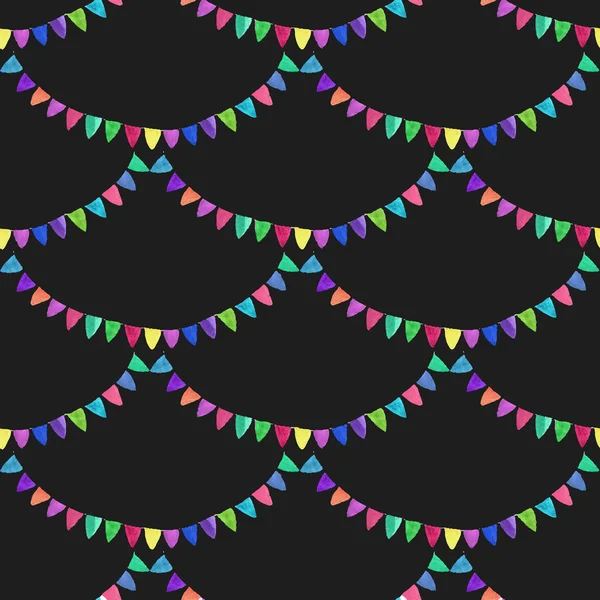 Garlands. Seamless pattern with flags. Hand-drawn background. Vector illustration. — ストックベクタ