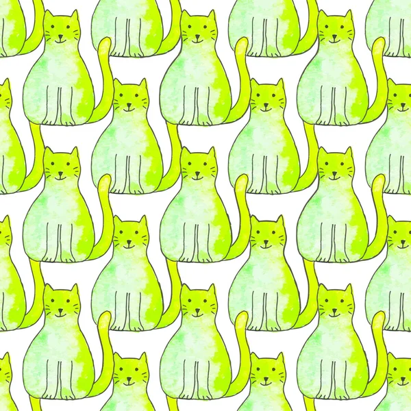 Бесшовный рисунок с мультяшными кошками. Ручное рисование фона. Векторная иллюстрация . — стоковый вектор