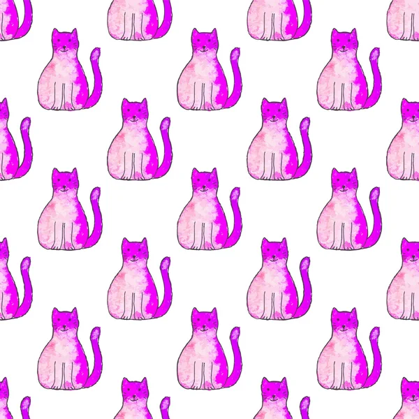 Seamless pattern with cartoon cats. Hand-drawn background. Vector illustration. — Stockvector