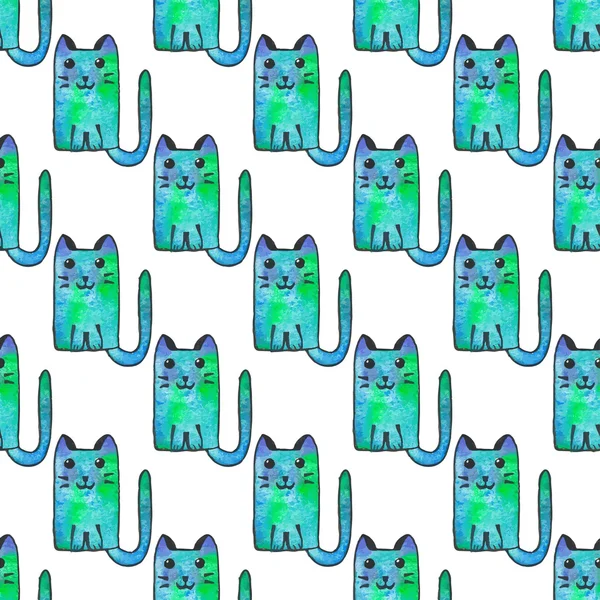 Seamless pattern with cartoon cats. Hand-drawn background. Vector illustration. — ストックベクタ