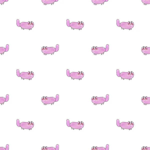 Seamless pattern with cartoon cats. Hand-drawn background. Vector illustration. — Stok Vektör