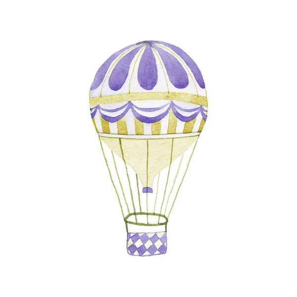 Hot air balloon. Hand-drawn jet. Real watercolor drawing. Vector illustration.