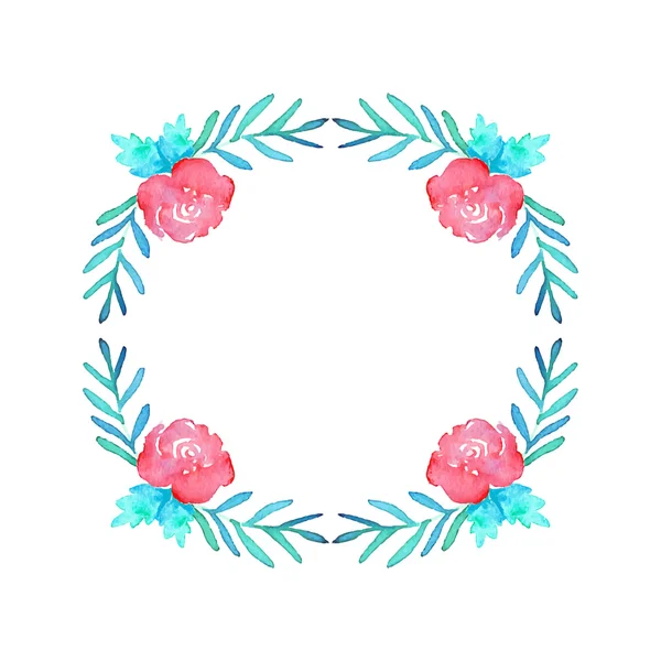 Rosas. Corona floral dibujada a mano. Dibujo de acuarela real. Ilustración vectorial . — Vector de stock