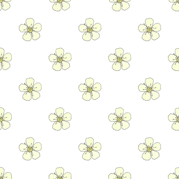 Blossom. Seamless pattern with flowers. Real outline drawing. Vector illustration. — Stok Vektör
