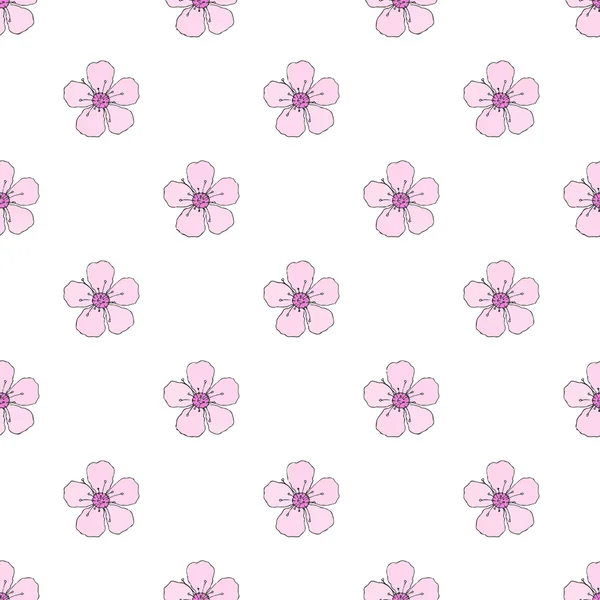 Blossom. Seamless pattern with flowers. Real outline drawing. Vector illustration. — Stok Vektör