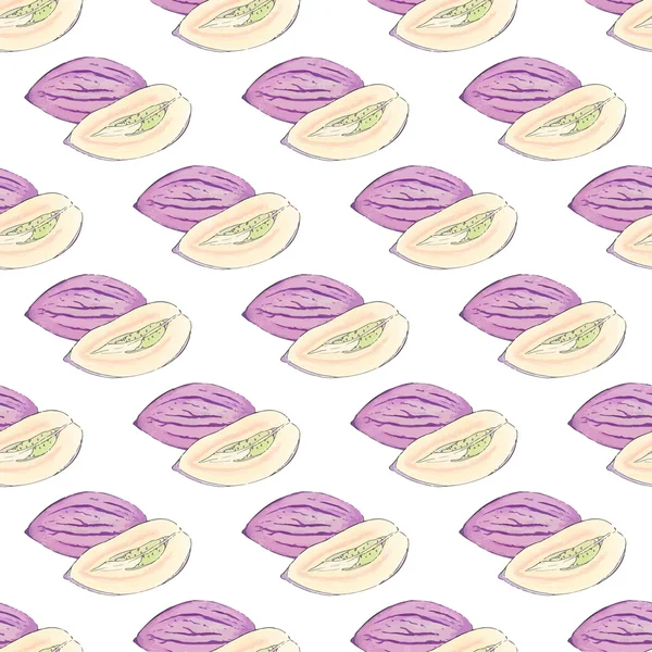 Pepino-Melone. nahtloses Muster mit Früchten. Handgezeichneter Hintergrund. Vektorillustration. — Stockvektor