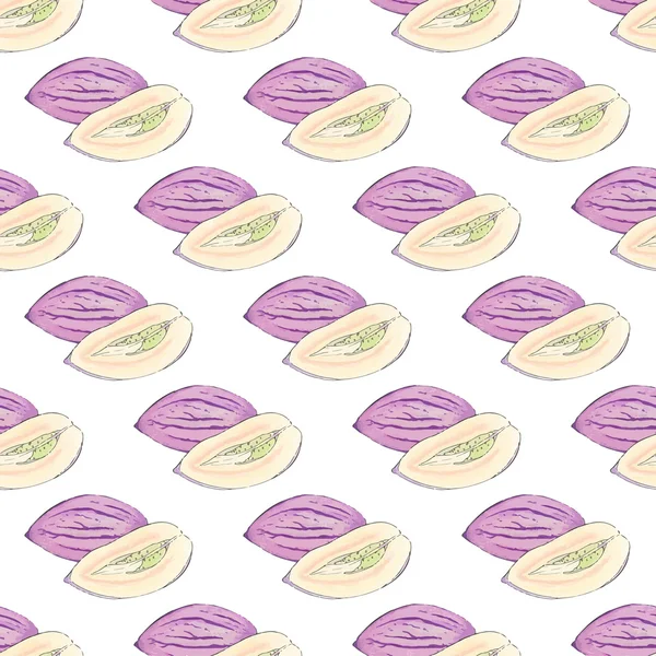 Melón pepino. Patrón sin costura con frutas. Fondo dibujado a mano. Ilustración vectorial . — Vector de stock