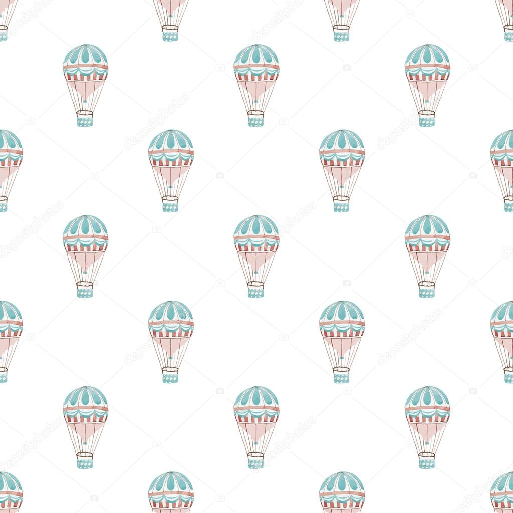 Seamless pattern with hot air-baloons. Hand-drawn background. Vector illustration.