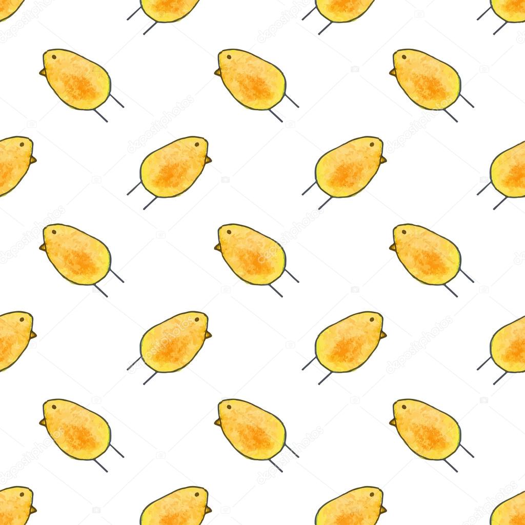 Seamless pattern with cartoon chicken. Hand-drawn background. Vector illustration.