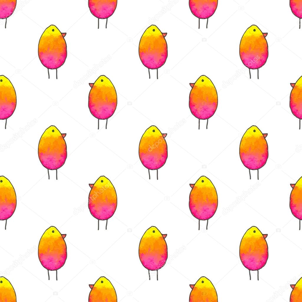 Seamless pattern with cartoon birds. Hand-drawn background. Vector illustration.