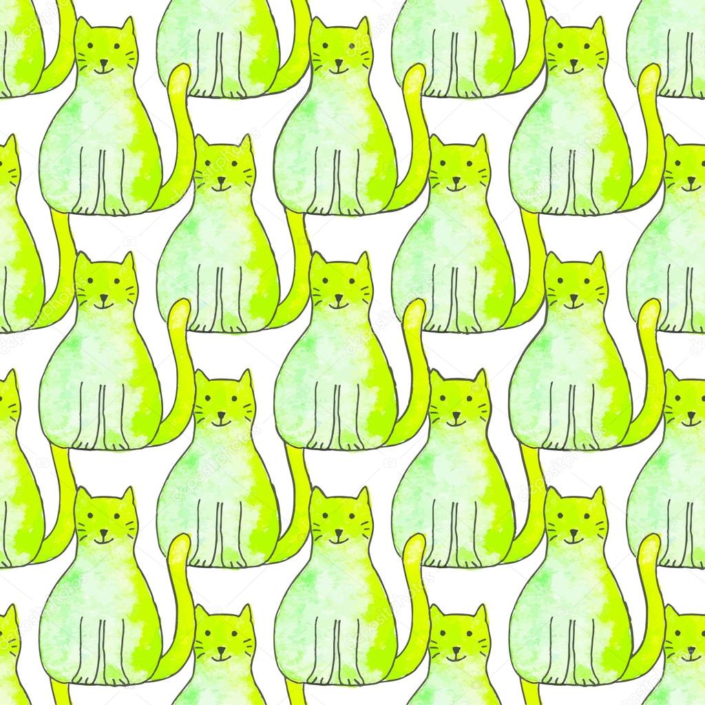 Seamless pattern with cartoon cats. Hand-drawn background. Vector illustration.