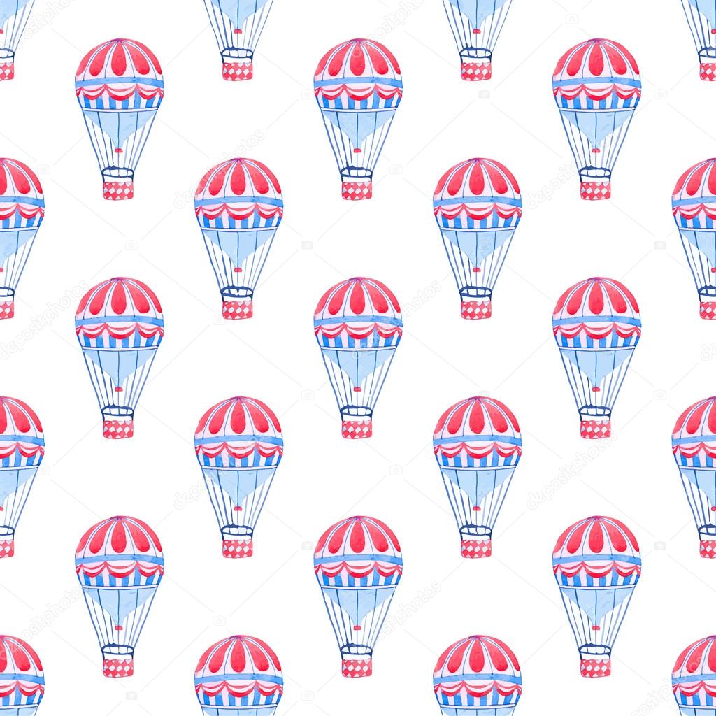 Seamless pattern with hot air balloons. Hand-drawn background. Vector illustration.