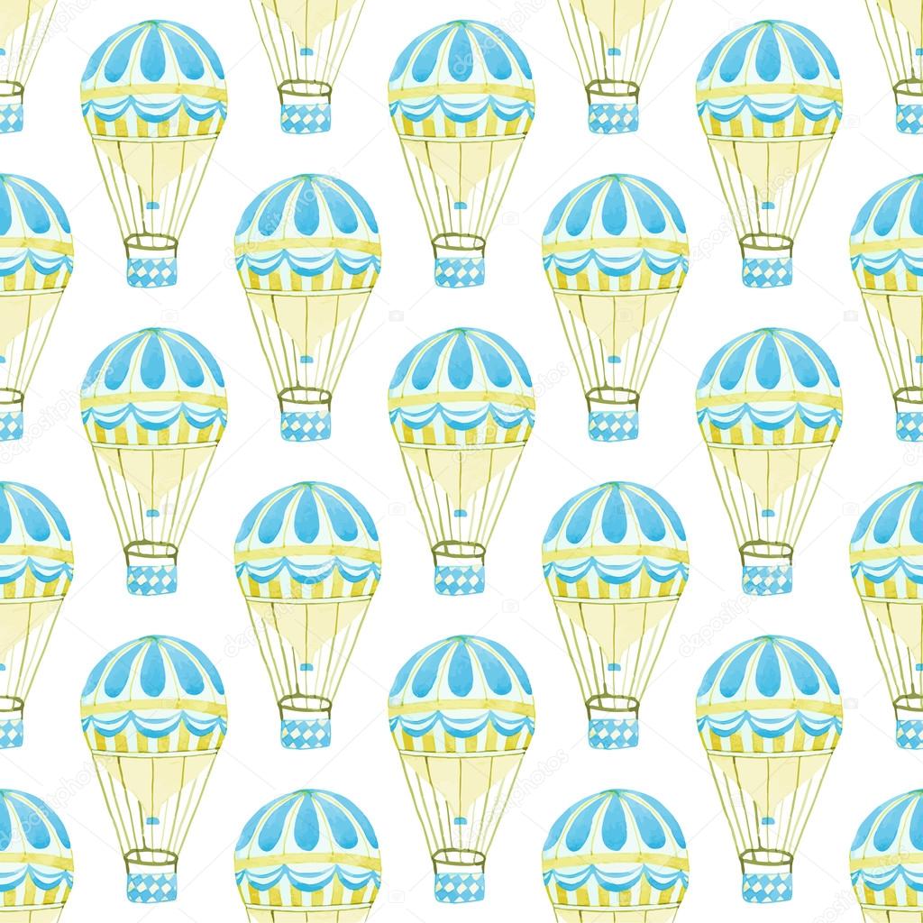 Seamless pattern with hot air-baloons. Hand-drawn background. Vector illustration.