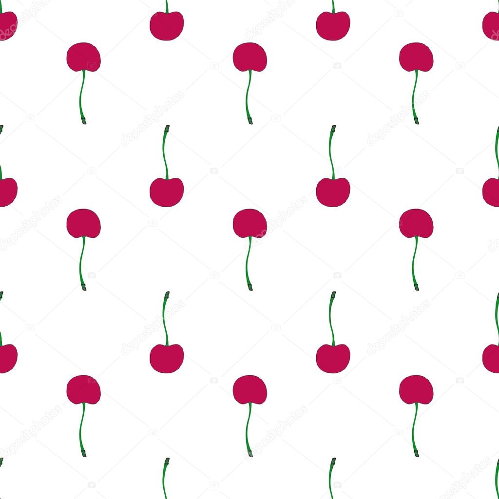 Cherries. Seamless pattern with berries. Real outline drawing. Vector illustration.