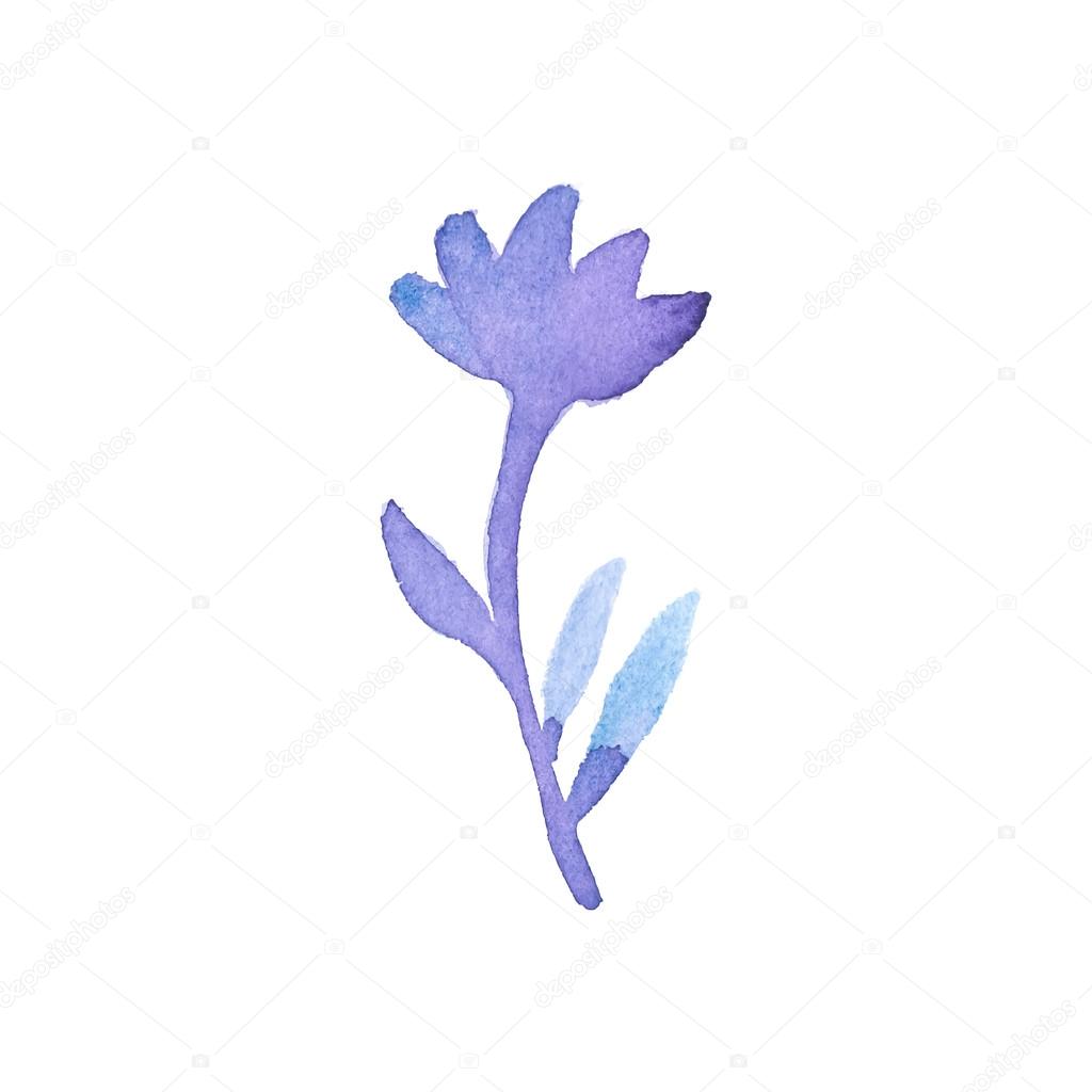 Hand-drawn silhouette of flower. Real watercolor drawing. Vector illustration.