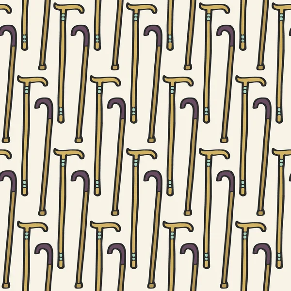 Walking stick. Hand-drawn seamless cartoon pattern with walking sticks. Vector illustration. — Wektor stockowy