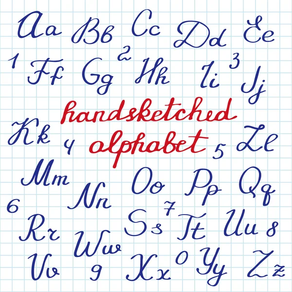 Handsketched english alphabet. Hand-drawn cartoon letters. Doodle drawing. — 스톡 벡터