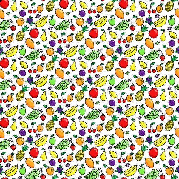 Frutas. Patrón sin costuras con diferentes frutas en el fondo blanco. Fondo original dibujado a mano . — Archivo Imágenes Vectoriales