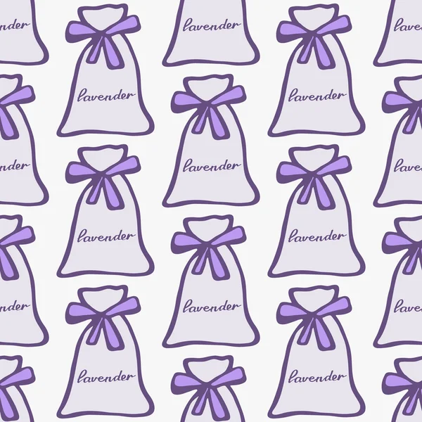 Lavanda. Patrón sin costuras con bolsas o sobres en el fondo blanco. Fondo original dibujado a mano . — Vector de stock