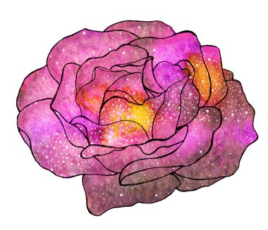 Kozmik rose. Galaxy ile çizilmiş çiçek.