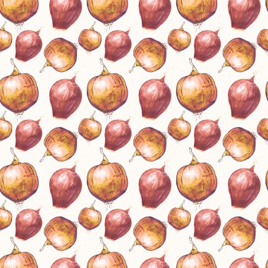 Golden onions. Seamless pattern with vegetables. Hand-drawn background.