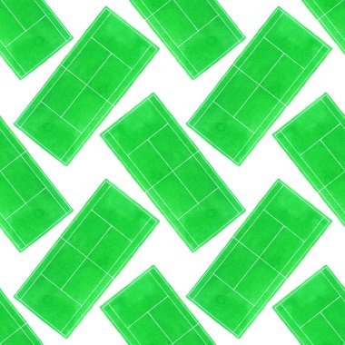 Tenis Kortu. Beyaz arka plan üzerinde çizilmiş çim yüzey tenis kortları ile Seamless Modeli.